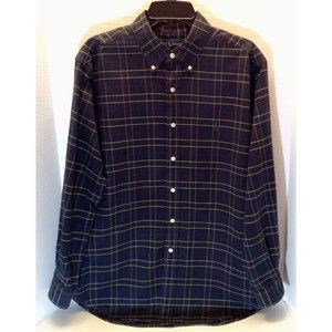 Vtg Ralph Lauren Shirt Men L Navy Tartan Plaid Classic Cotton Button Down Pony